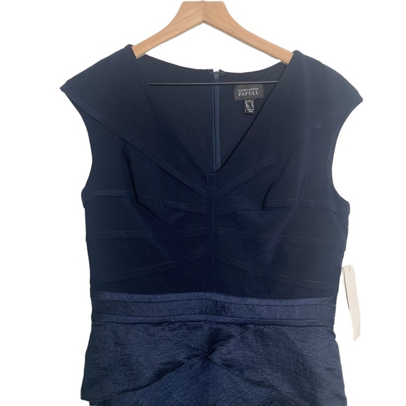 Adrianna Papell Blue Layered V Neck Cocktail Dress New with tags Size 8 - Picture 3 of 8